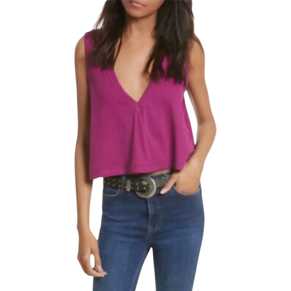 Free People Intimately baring it purple cropped flowy tank top size Large